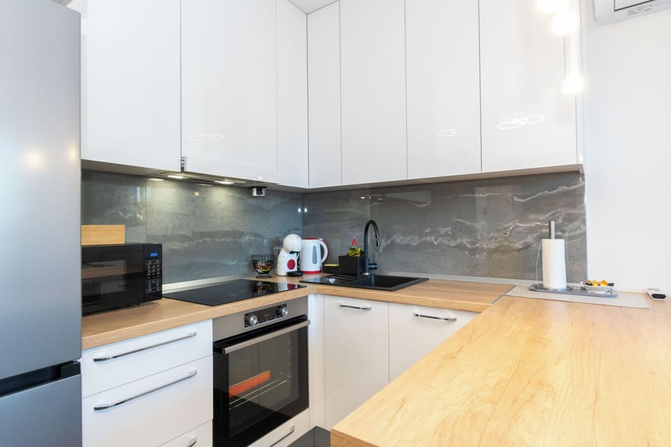 Apartment (A1) | Private kitchen | Fridge, microwave, oven, stovetop