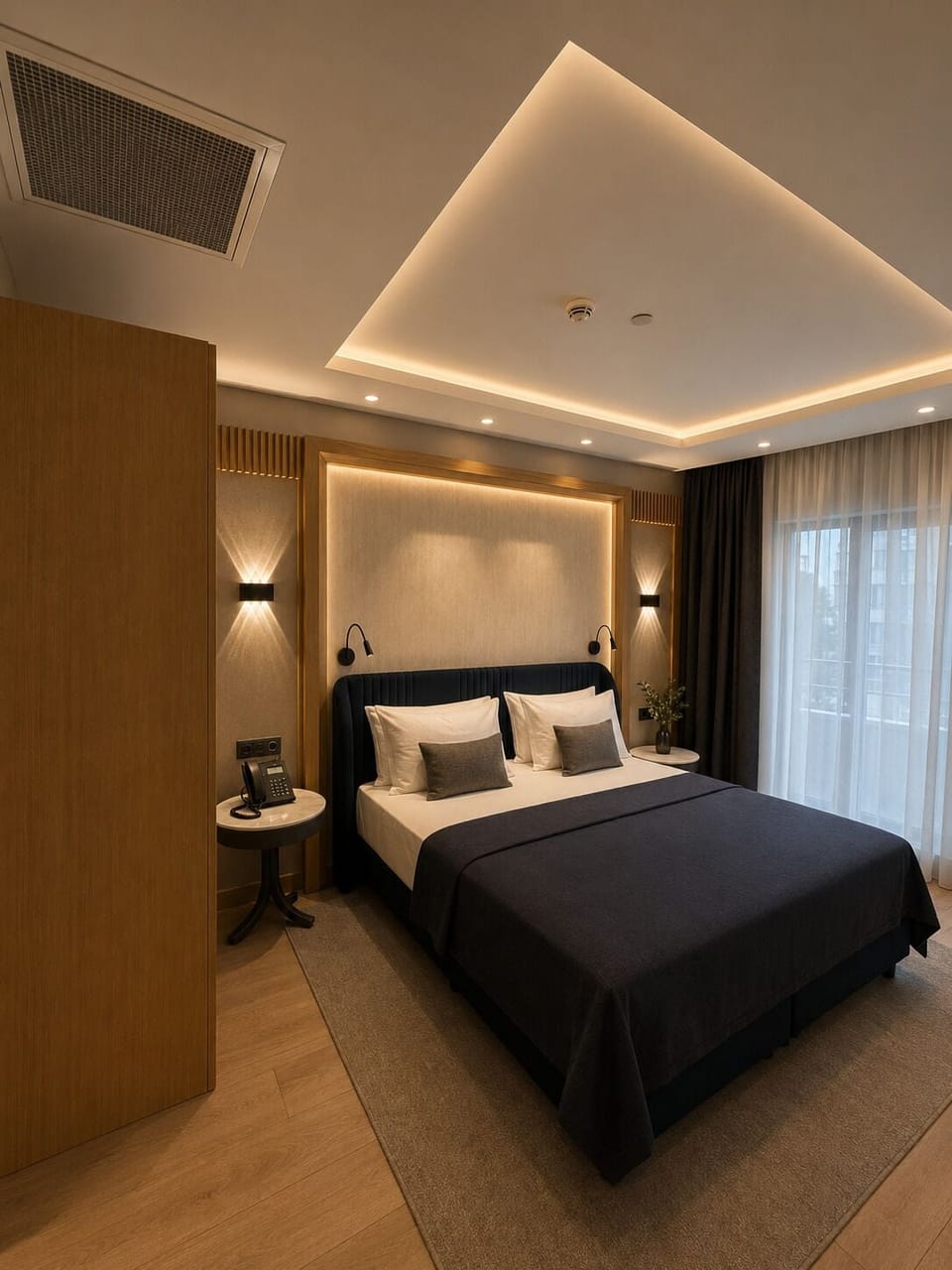 Premium bedding, Select Comfort beds, desk, laptop workspace