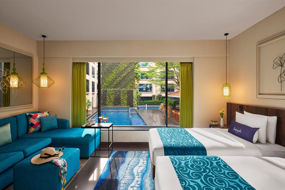 Room, Pool View (2 Twin Beds and 1 Sofa Bed) | Premium bedding, in-room safe, desk, laptop workspace