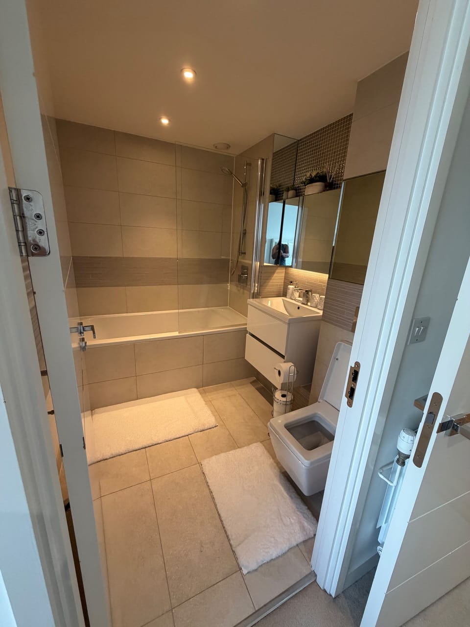 Separate tub and shower, deep soaking tub