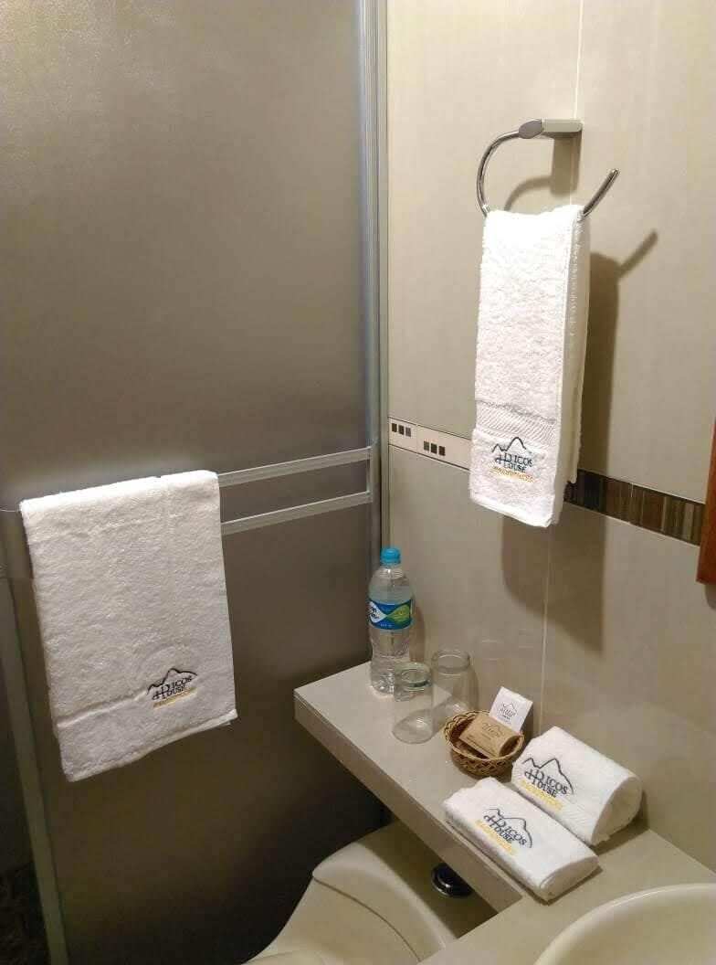Shower, towels, soap, shampoo