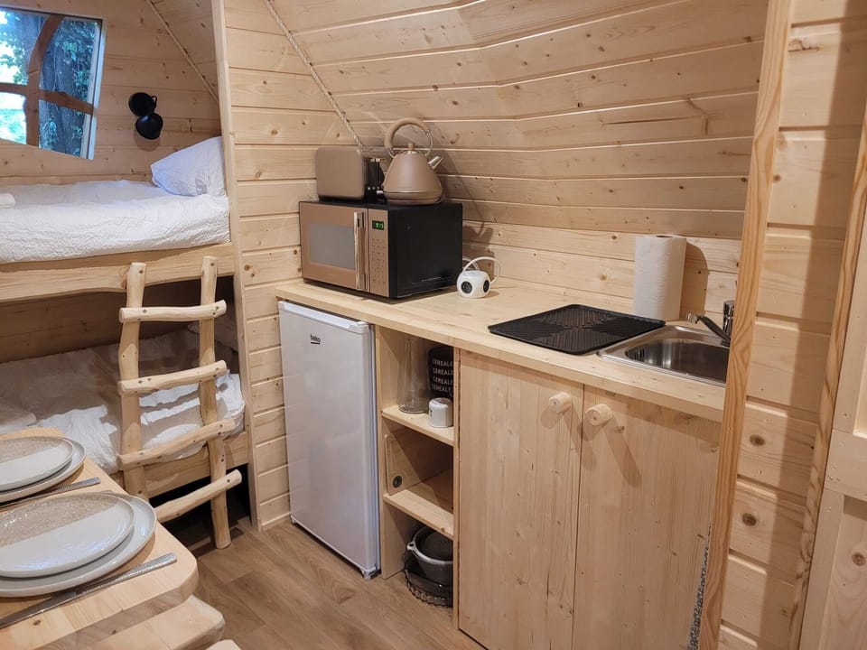 Fridge, microwave, stovetop, espresso maker