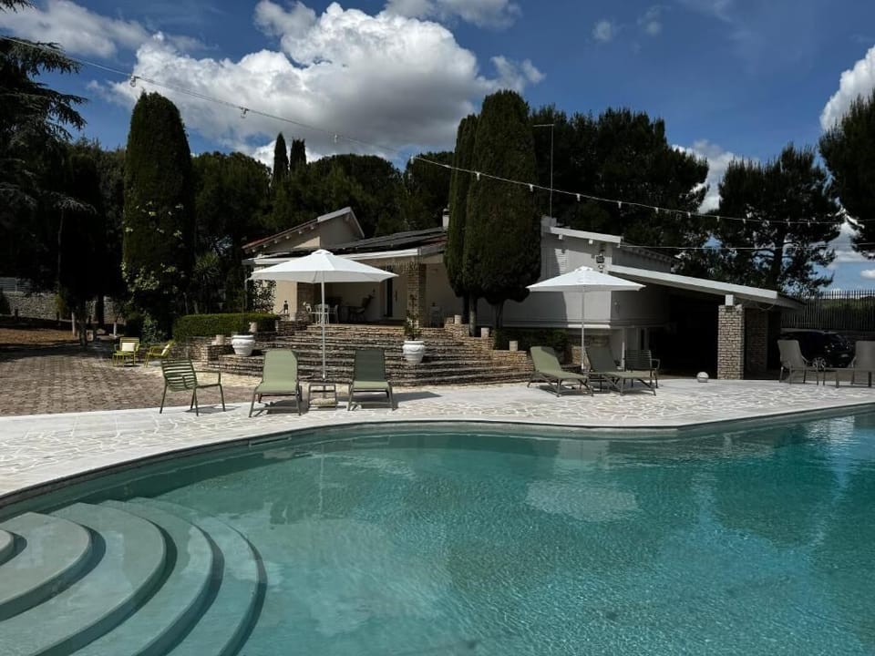 Seasonal outdoor pool, pool umbrellas, sun loungers