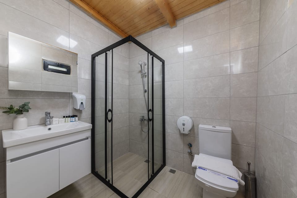 Vibia Nera | Bathroom | Shower, free toiletries, hair dryer, slippers