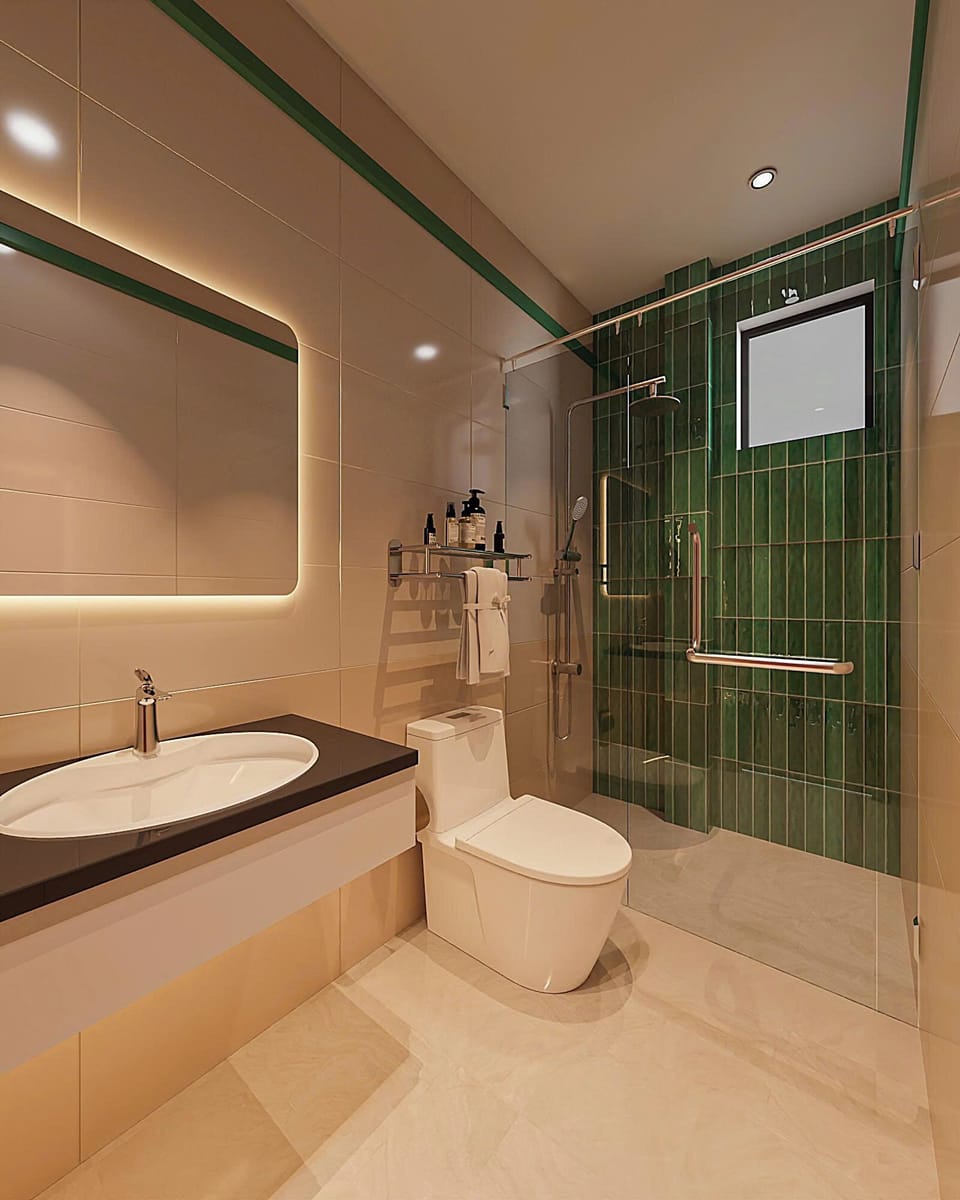 Family Room | Bathroom | Shower, free toiletries, hair dryer, slippers