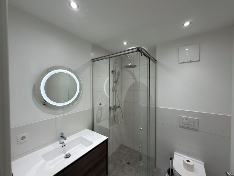 Standard Apartment | Bathroom | Shower, hair dryer, towels, soap