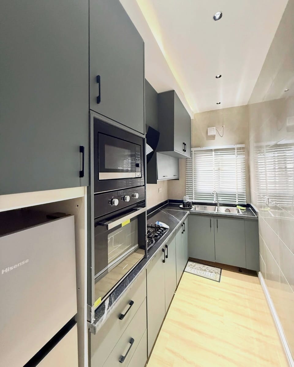 Deluxe Apartment, Balcony, City View | Private kitchen | Fridge, microwave, oven, stovetop