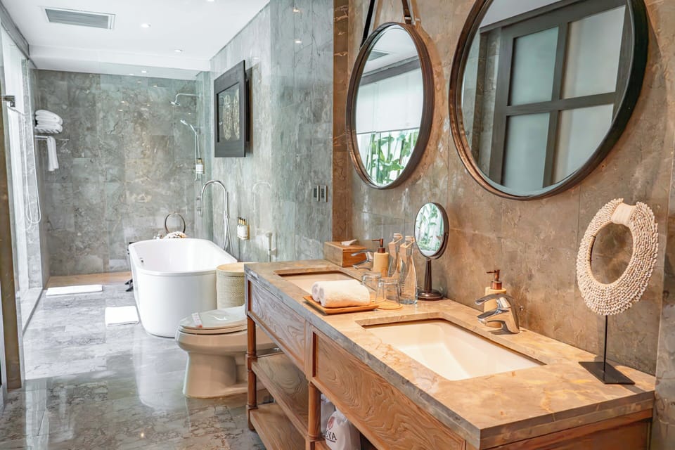Villa, 2 Bedrooms, Private Pool | Bathroom | Separate tub and shower, free toiletries, bathrobes, slippers
