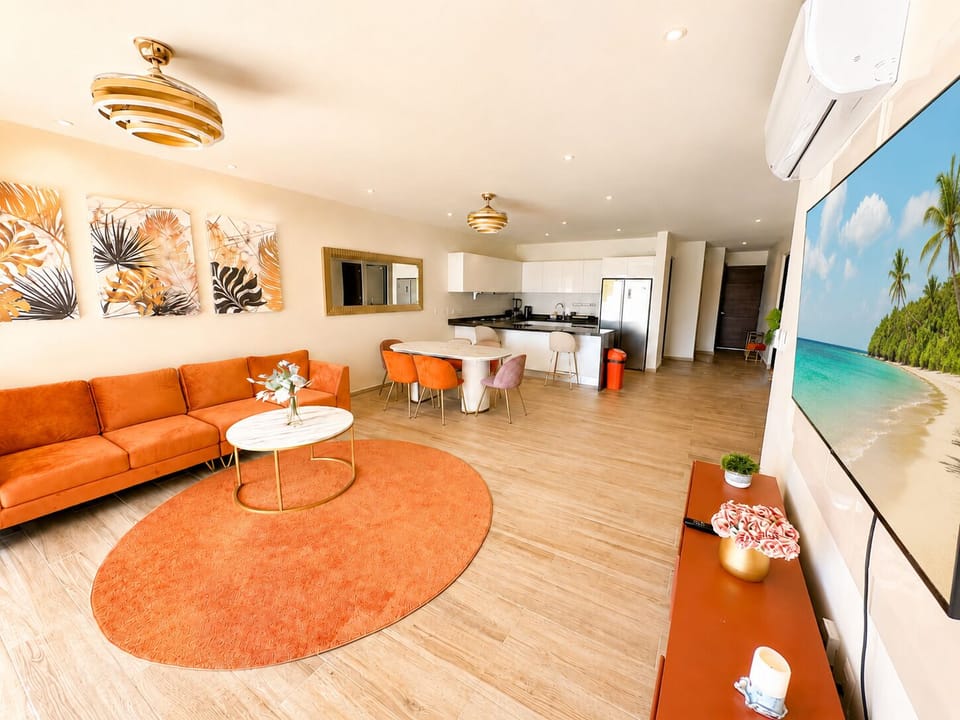 Deluxe Apartment, 3 Bedrooms, Marina View | Living area | 65-inch LED TV with digital channels, Netflix, streaming services
