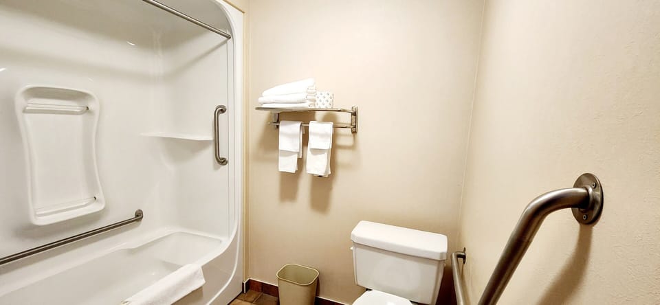 Standard Room, 1 King Bed, Shower Grab Bars | Bathroom | Combined shower/tub, free toiletries, hair dryer, towels