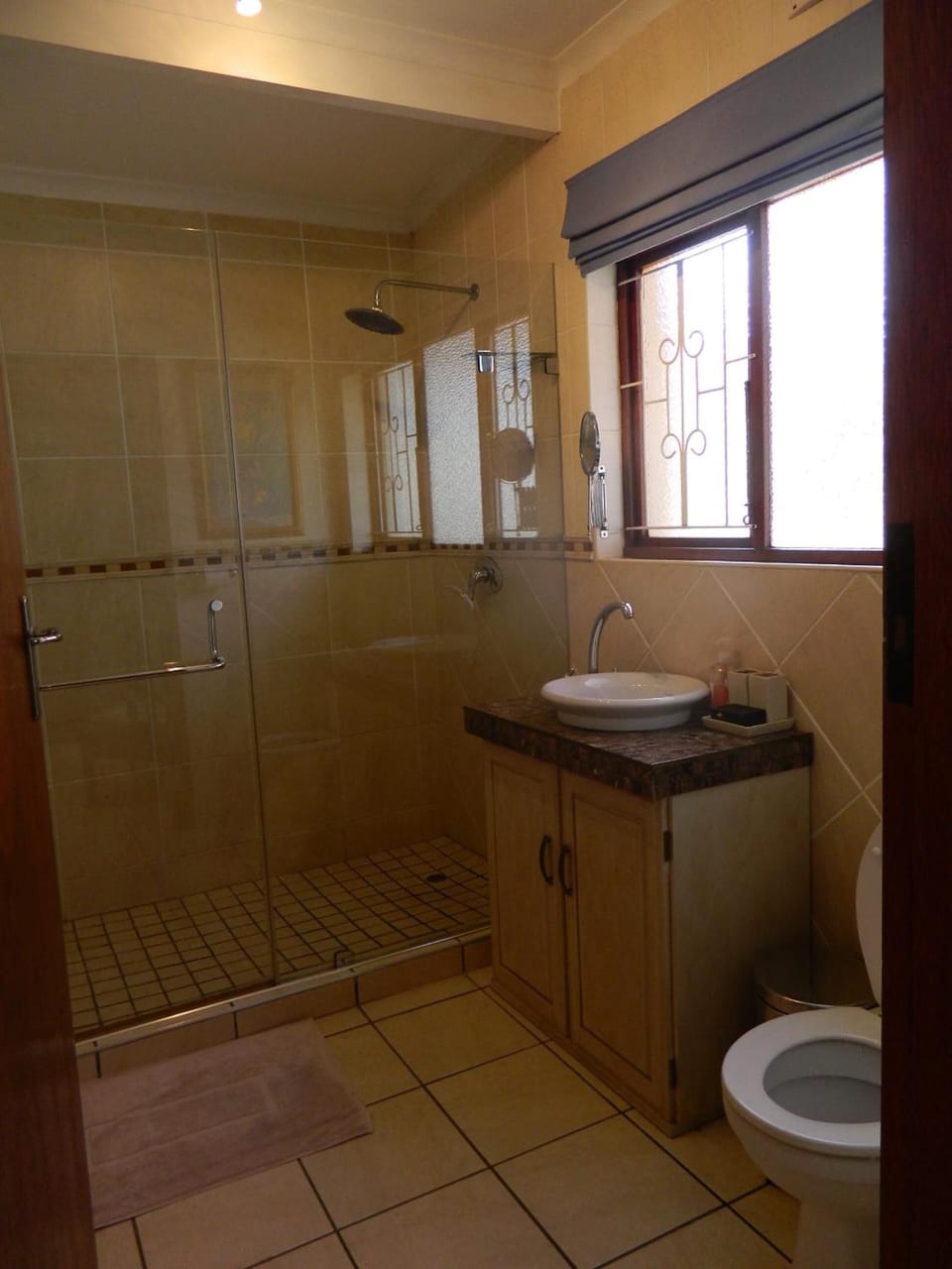 Shower, free toiletries, towels, soap