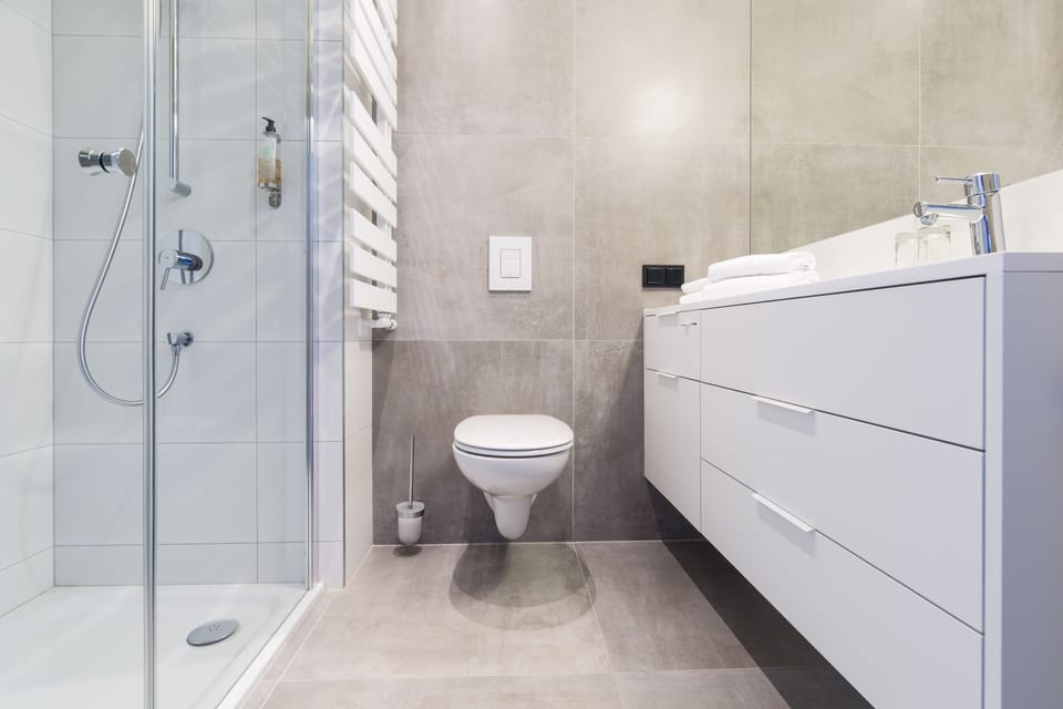 Shower, free toiletries, hair dryer, bathrobes
