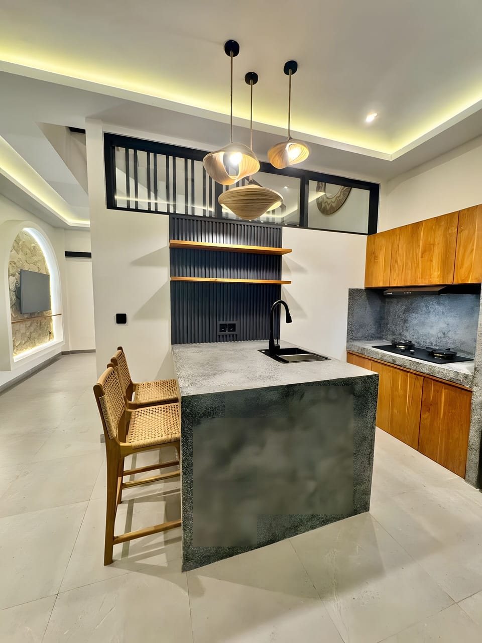 Standard Villa, Pool View | Private kitchen | Fridge, microwave, stovetop, cleaning supplies
