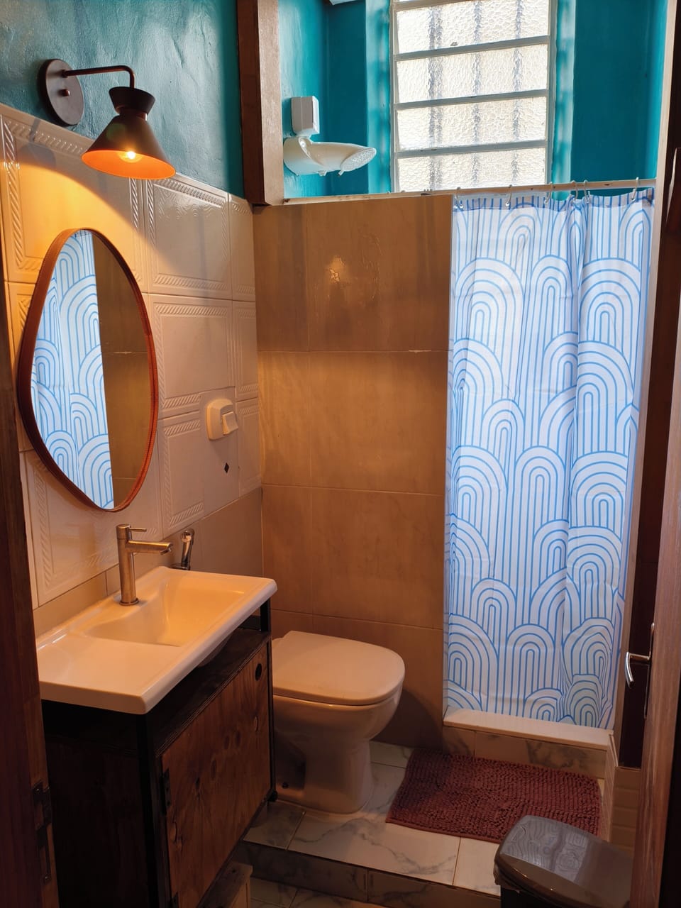 Bidet, towels, soap, toilet paper