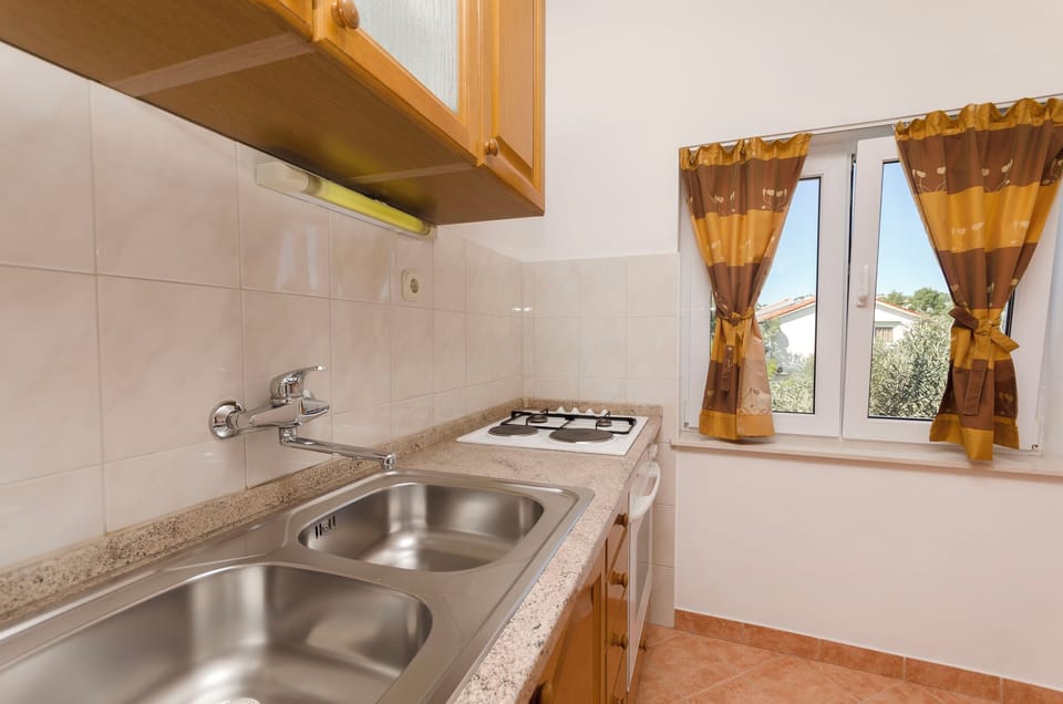 Apartment (A1) | Private kitchen | Fridge, oven, stovetop, electric kettle