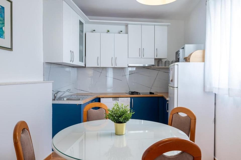 Apartment (A2) | Private kitchen | Fridge, microwave, oven, stovetop