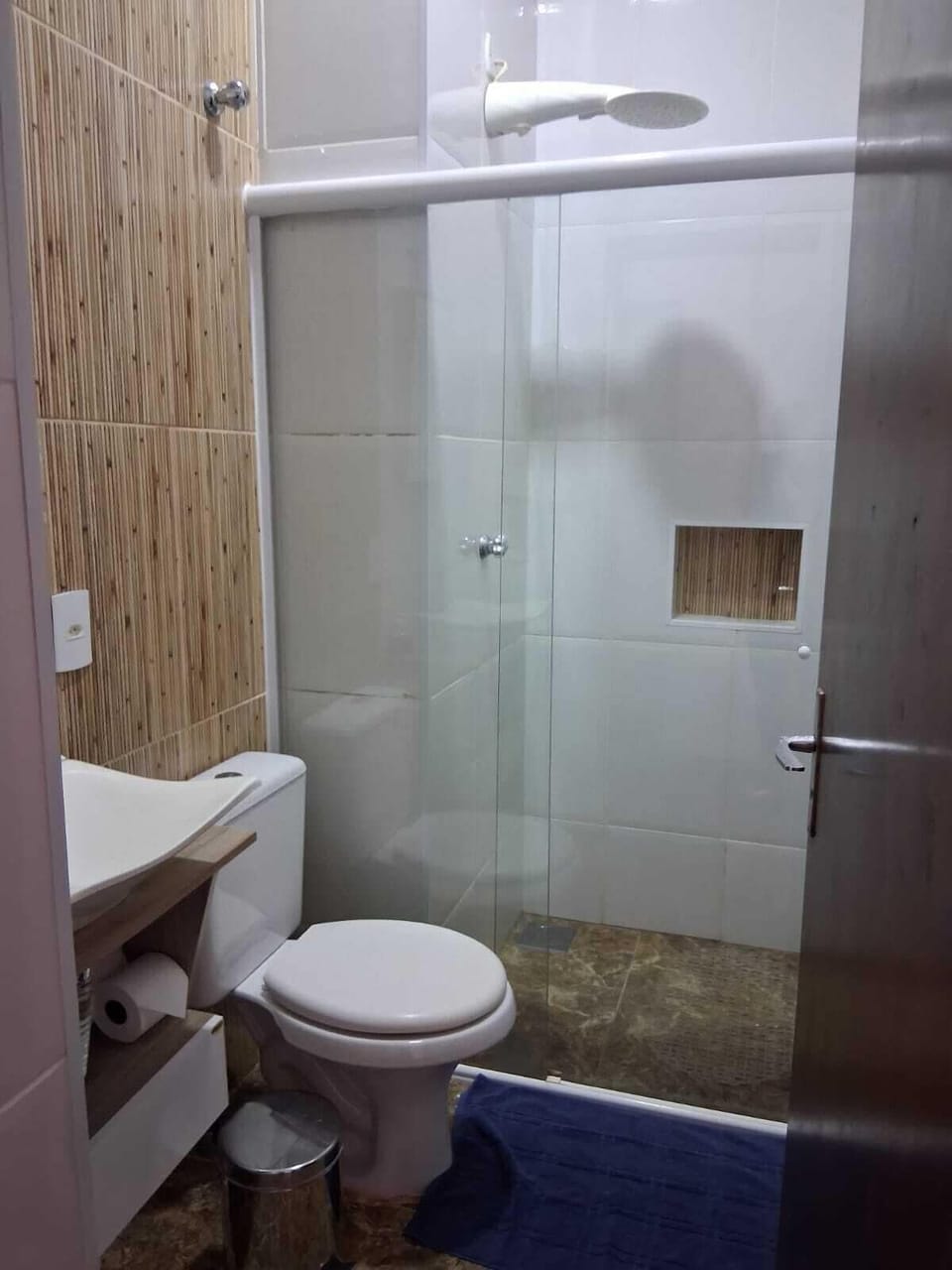 Shower, towels, toilet paper