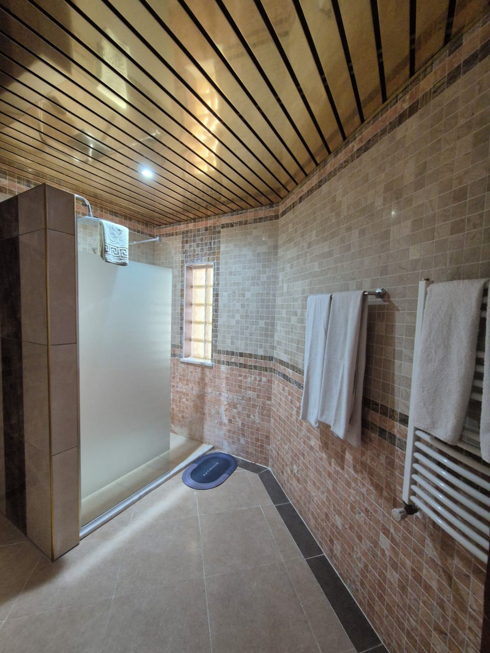 Suite | Bathroom | Shower, hair dryer, towels, soap