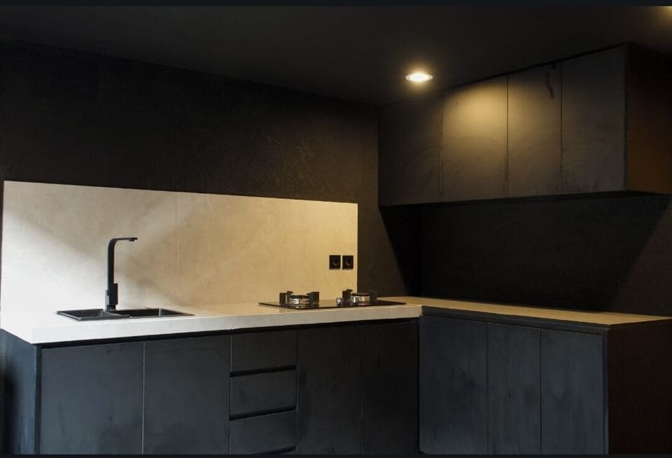 Fridge, microwave, stovetop, electric kettle
