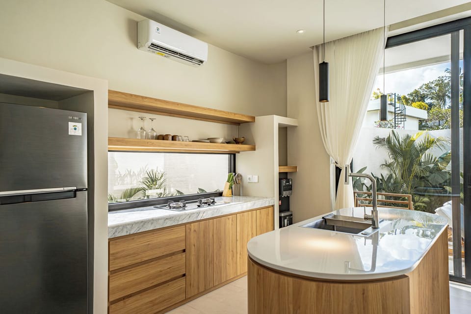 Villa, 1 Bedroom, Private Pool, Pool View | Private kitchen | Freezer, dining tables, kitchen islands