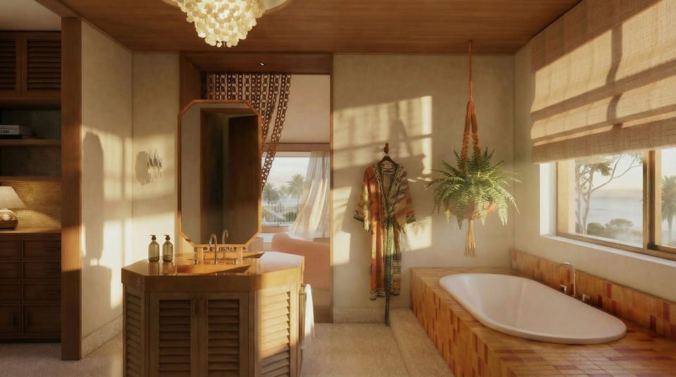 Oceanview Penthouse | Bathroom | Hair dryer, slippers, towels