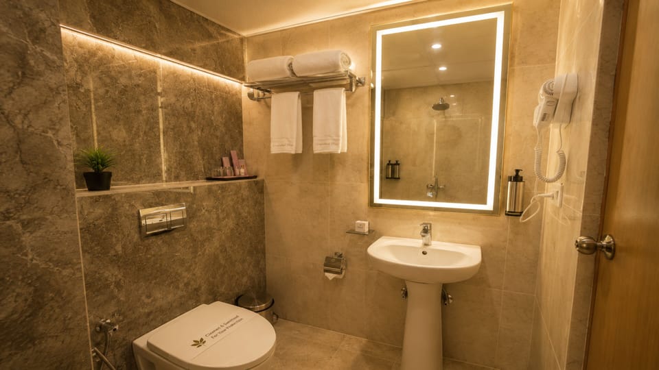 Deluxe Double Room | Bathroom | Shower, slippers, towels, soap