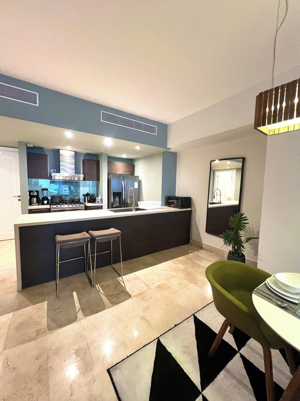 Panoramic Apartment, Balcony, Ocean View | Private kitchen | Coffee/tea maker, full-size fridge, microwave, oven
