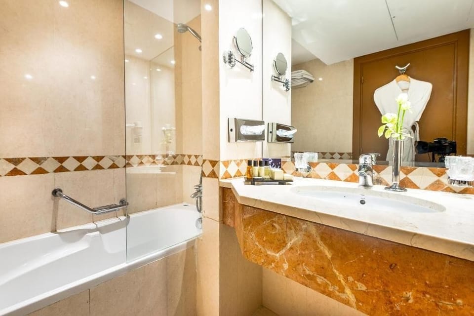 Hair dryer, bathrobes, bidet, towels