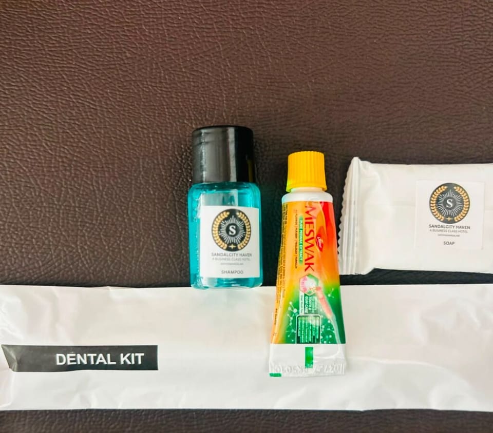 Shower, towels, soap, shampoo