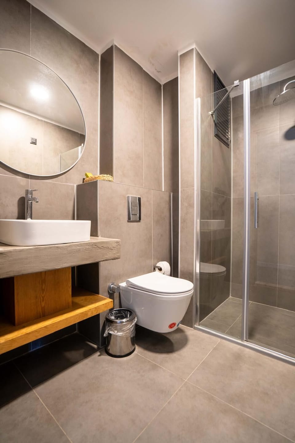 Shower, hair dryer, slippers, towels
