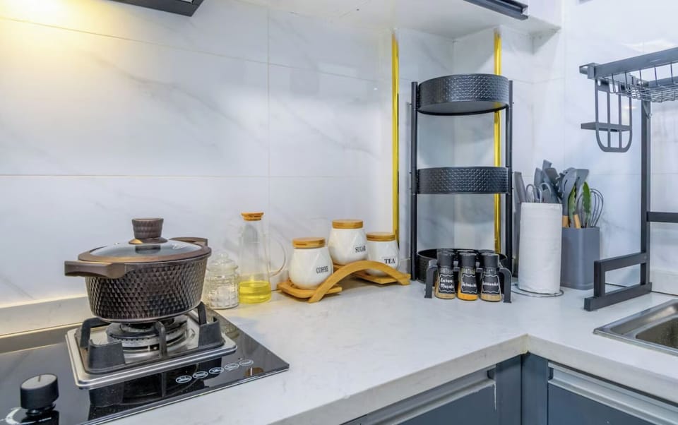 Deluxe Apartment, City View | Private kitchen | Full-size fridge, microwave