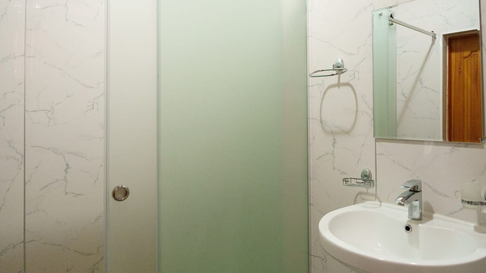 Shower, free toiletries, hair dryer, towels