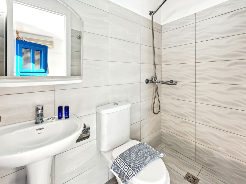 Double Room with Terrace | Bathroom | Shower, towels, soap, shampoo