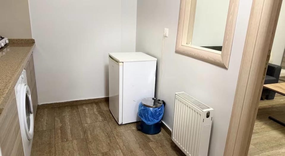 Family Condo | Private kitchen | Fridge, electric kettle, cleaning supplies, paper towels