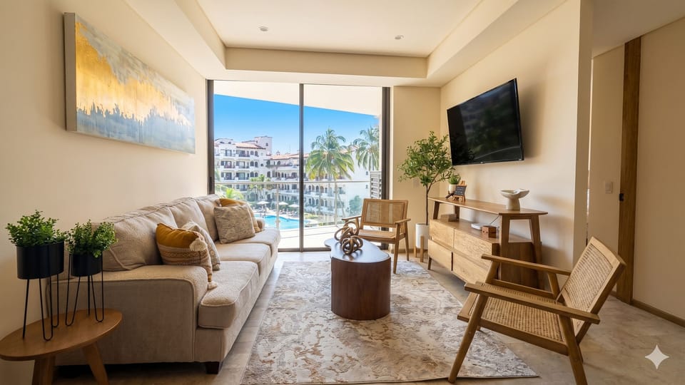 Deluxe Apartment | Living area | 60-inch LED TV with cable channels