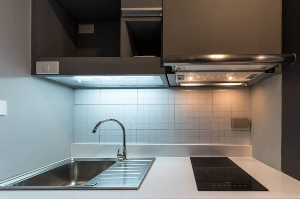 Mini-fridge, microwave, stovetop