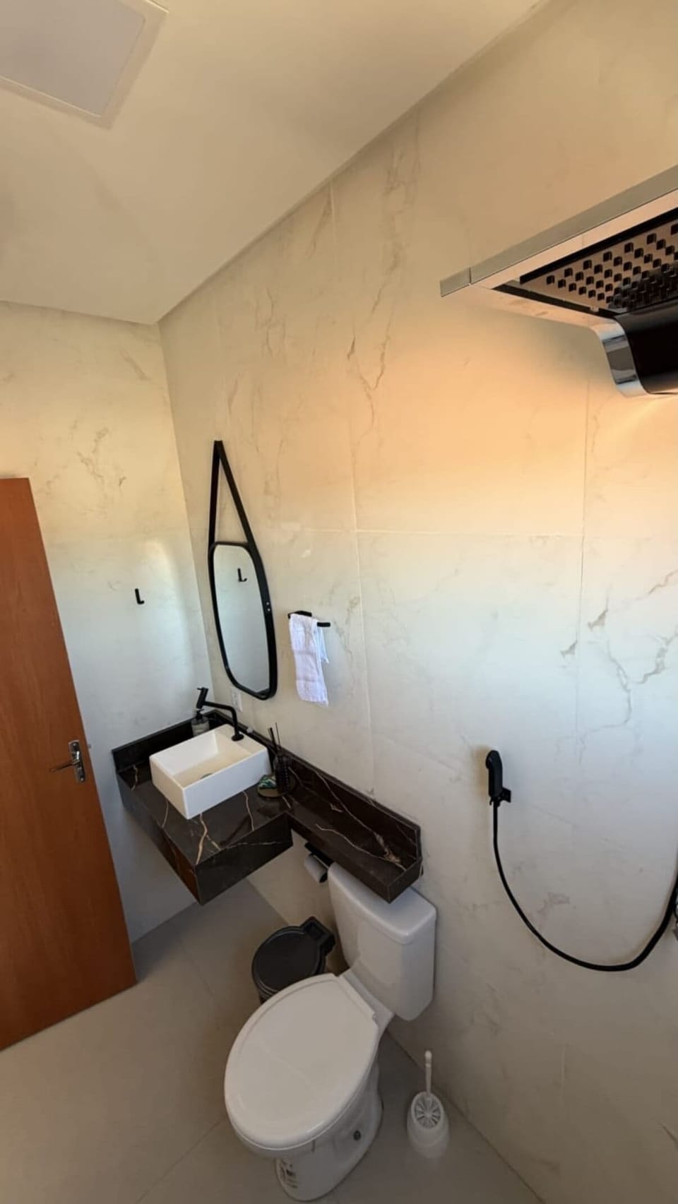 Shower, towels, soap, toilet paper