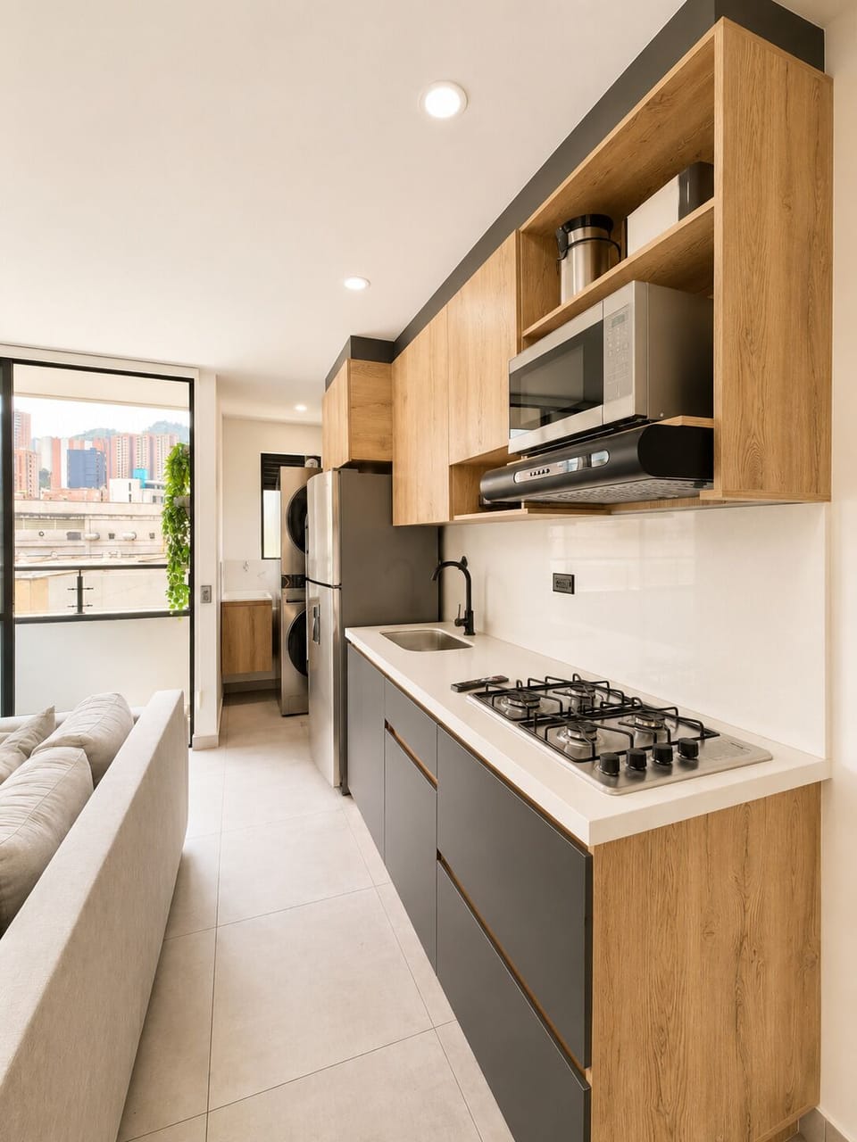 Deluxe Apartment, City View | Private kitchen | Full-size fridge, microwave, stovetop, dishwasher