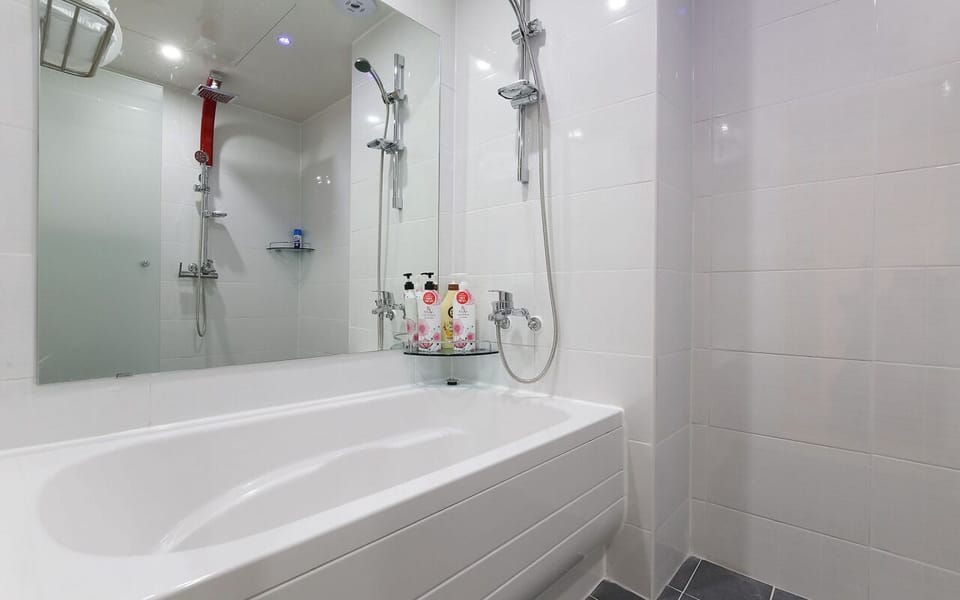Deluxe Double Room, City View | Bathroom | Hair dryer, towels, soap, shampoo