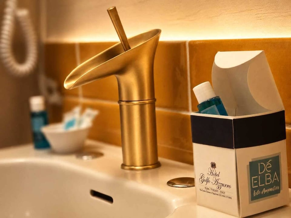 Hair dryer, bidet, towels, soap
