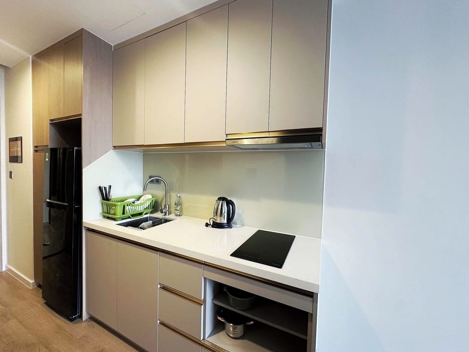 Deluxe Apartment, 1 Bedroom, City View | Private kitchen | Fridge, microwave, stovetop, cookware/dishes/utensils