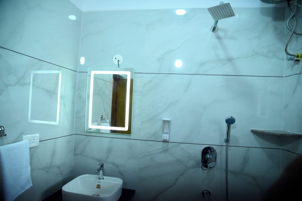 Shower, free toiletries, hair dryer, towels