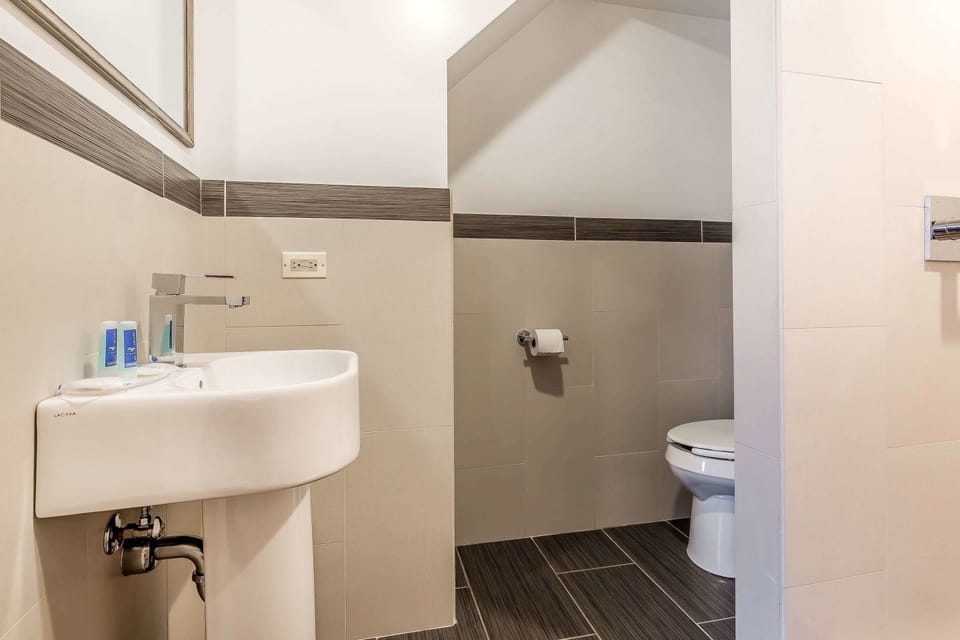 Shower, free toiletries, towels, soap