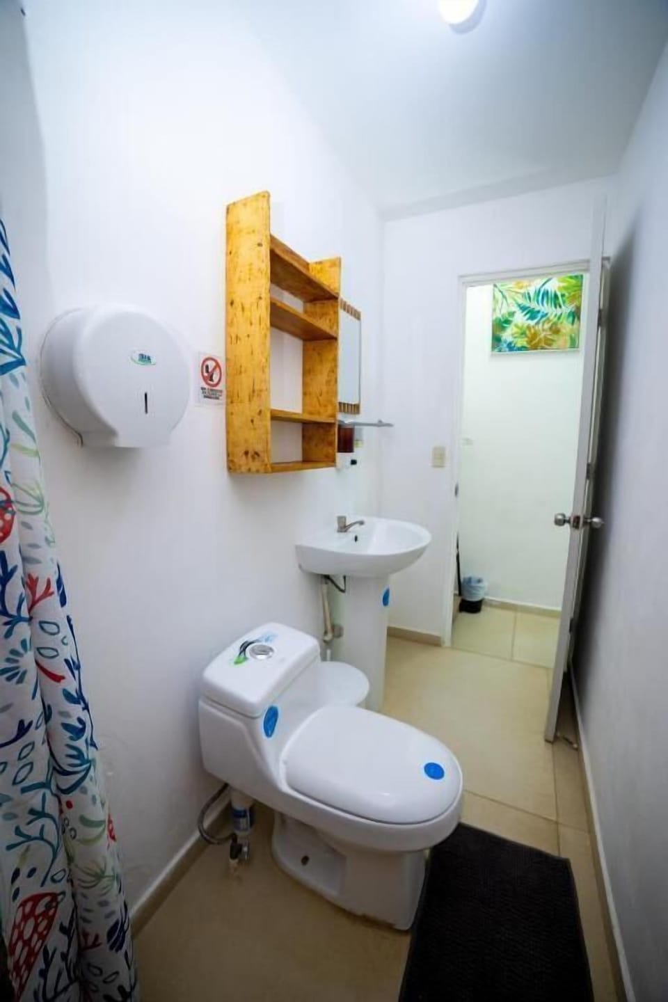 Shower, towels, soap, toilet paper