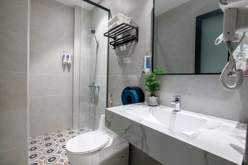 Bathroom | Shower, hair dryer, towels, soap