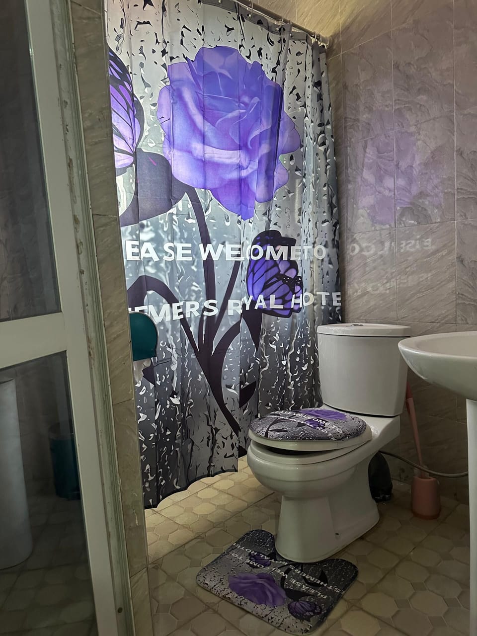 Shower, towels, soap, toilet paper