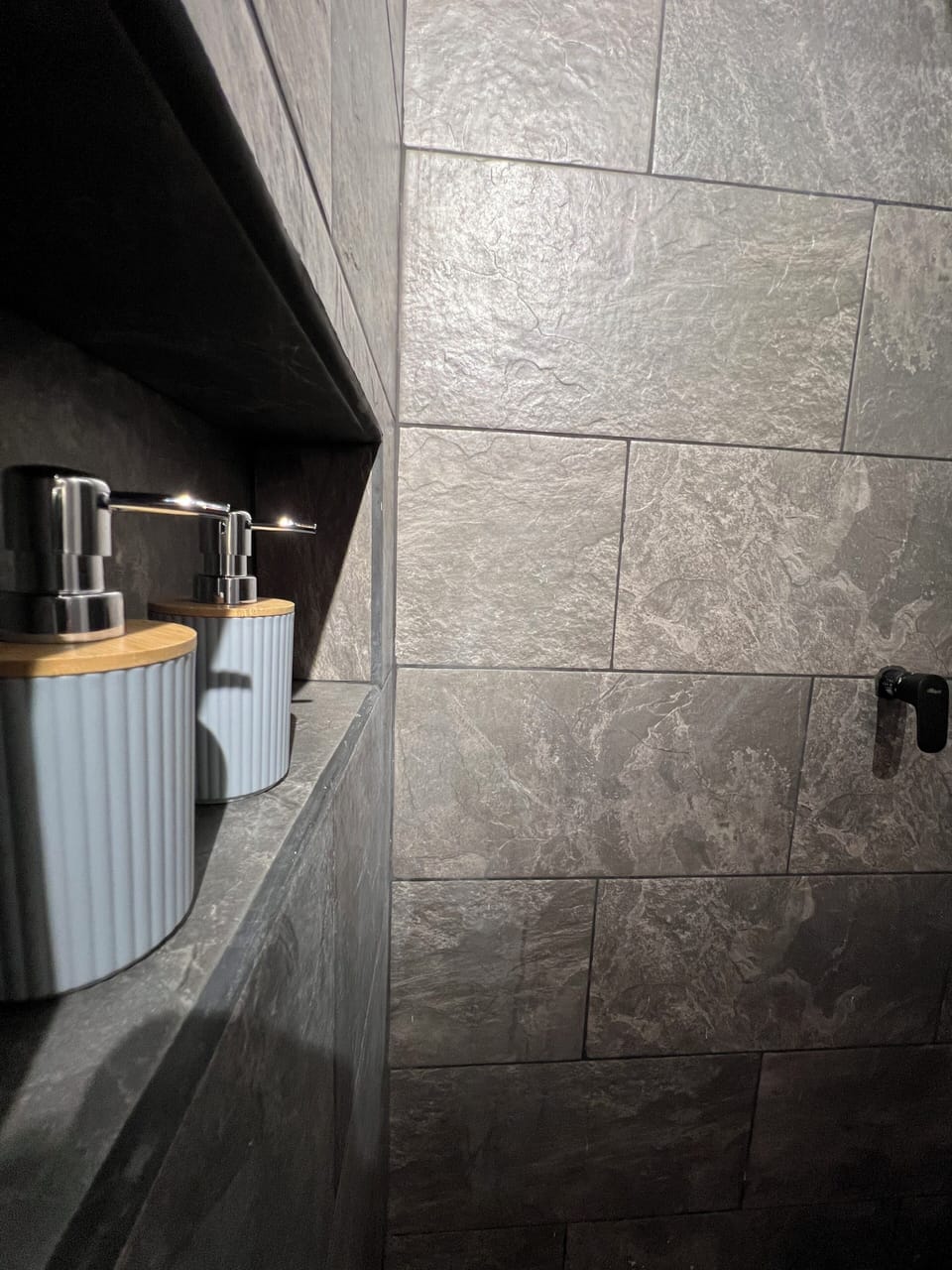 Hair dryer, slippers, towels, soap