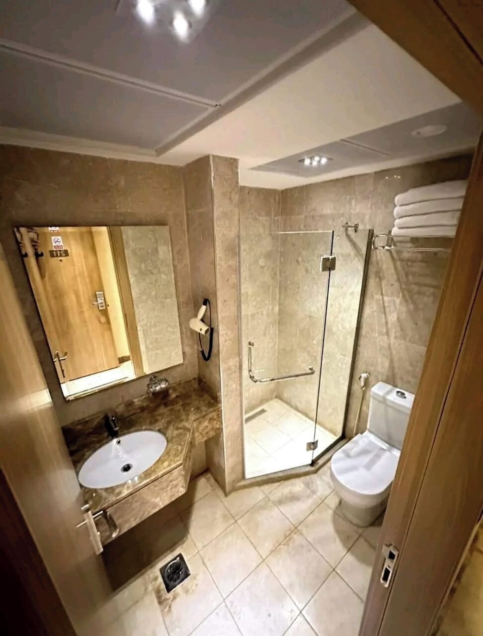 Separate tub and shower, free toiletries, towels, soap