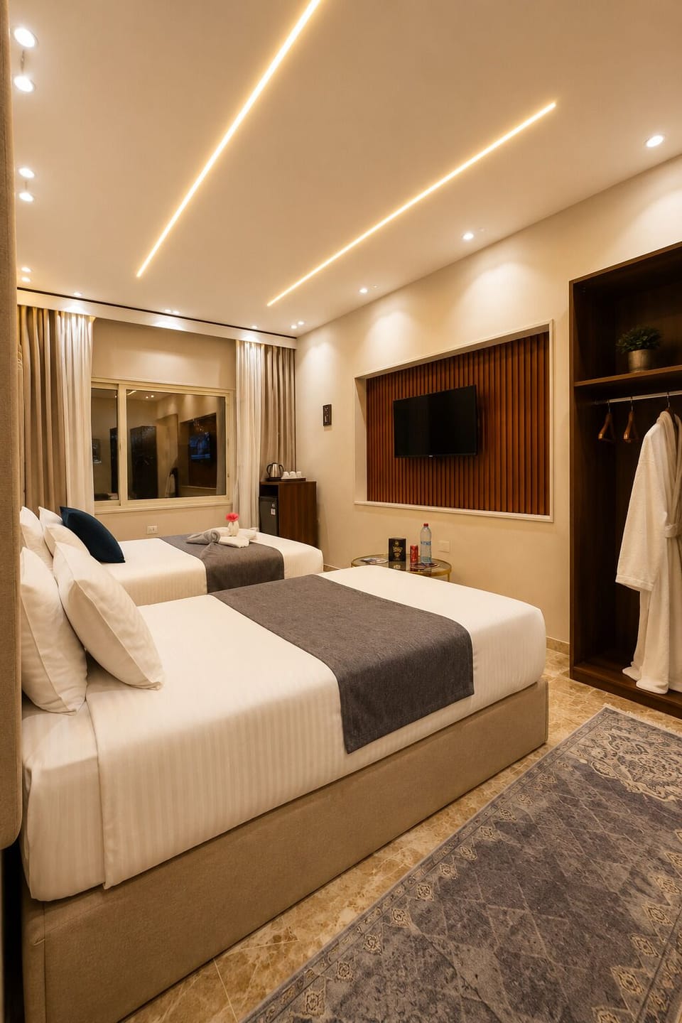 Premium bedding, minibar (free items), desk, laptop workspace