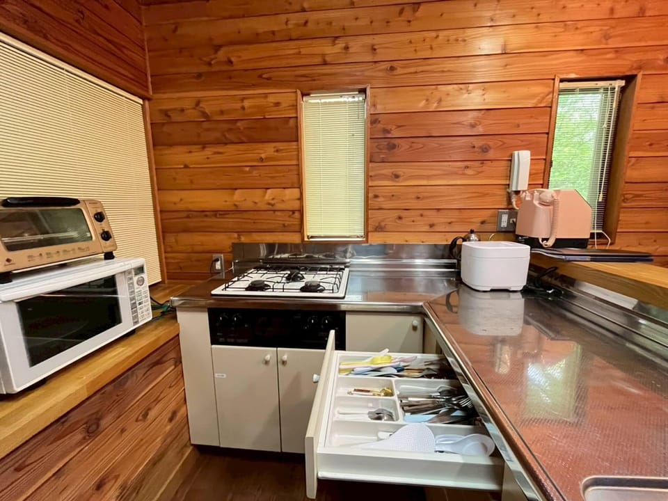 Apartment | Private kitchen | Fridge, microwave, stovetop, cookware/dishes/utensils